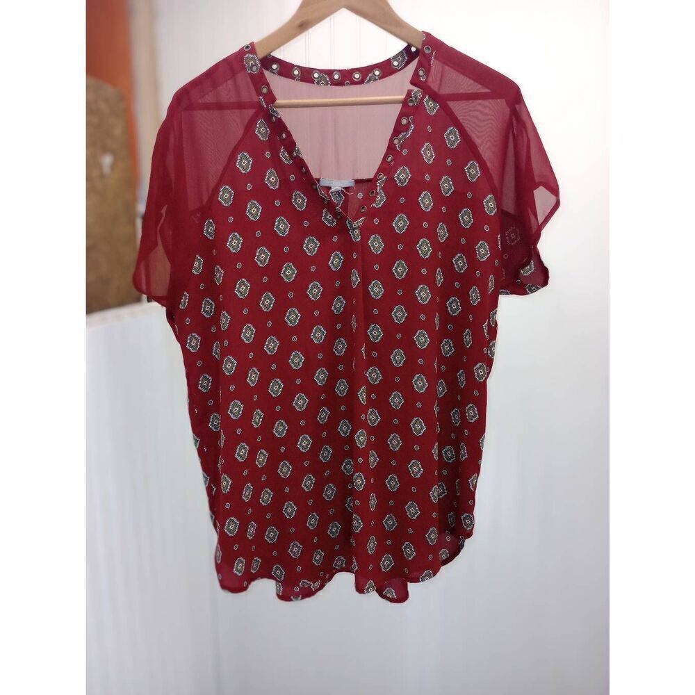 Pleione burgundy short sleeve blouse size XL